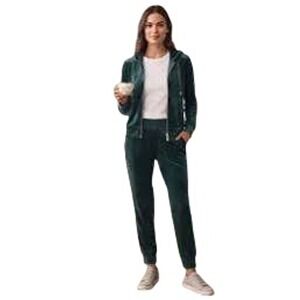 Magaschoni Velour Hoodie & Pants Set Women Large Teal Longline Tunic Loungewear